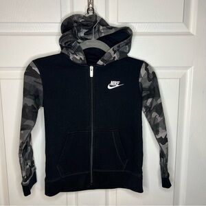 Nike Black Full Zip Hoodie Hooded Sweatshirt Black with Gray Camo Sleeves Size 6
